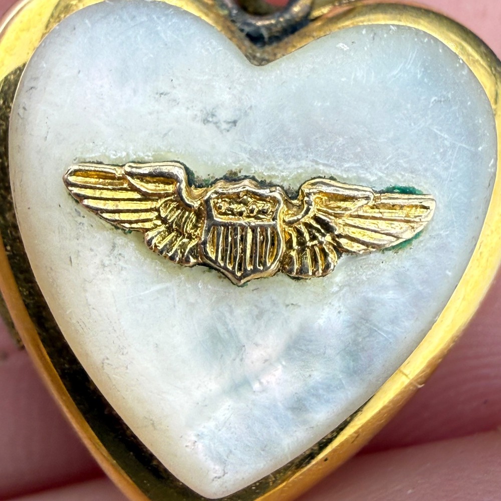 Vintage J.M. Fisher Co Heart‎ Locket Gold Filled Mother of Pearl Pilot Wings